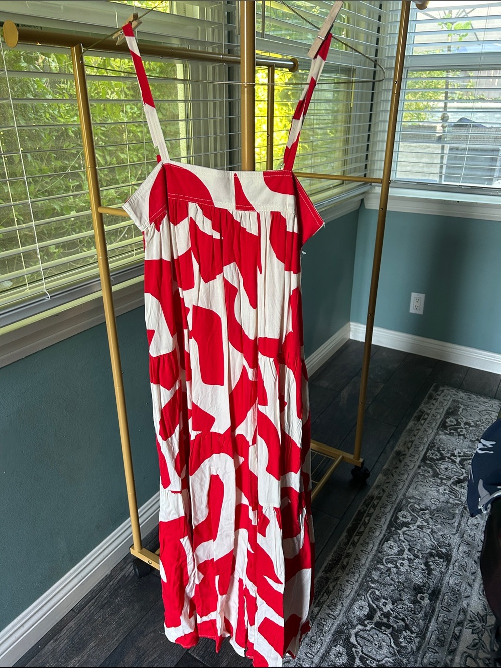 Red & White Patterned Spaghetti-Strap Maxi Dress NWT
